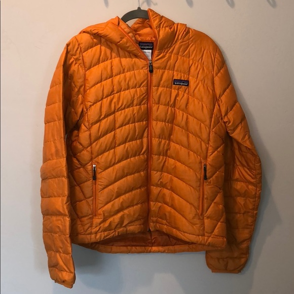 orange patagonia puffer jacket